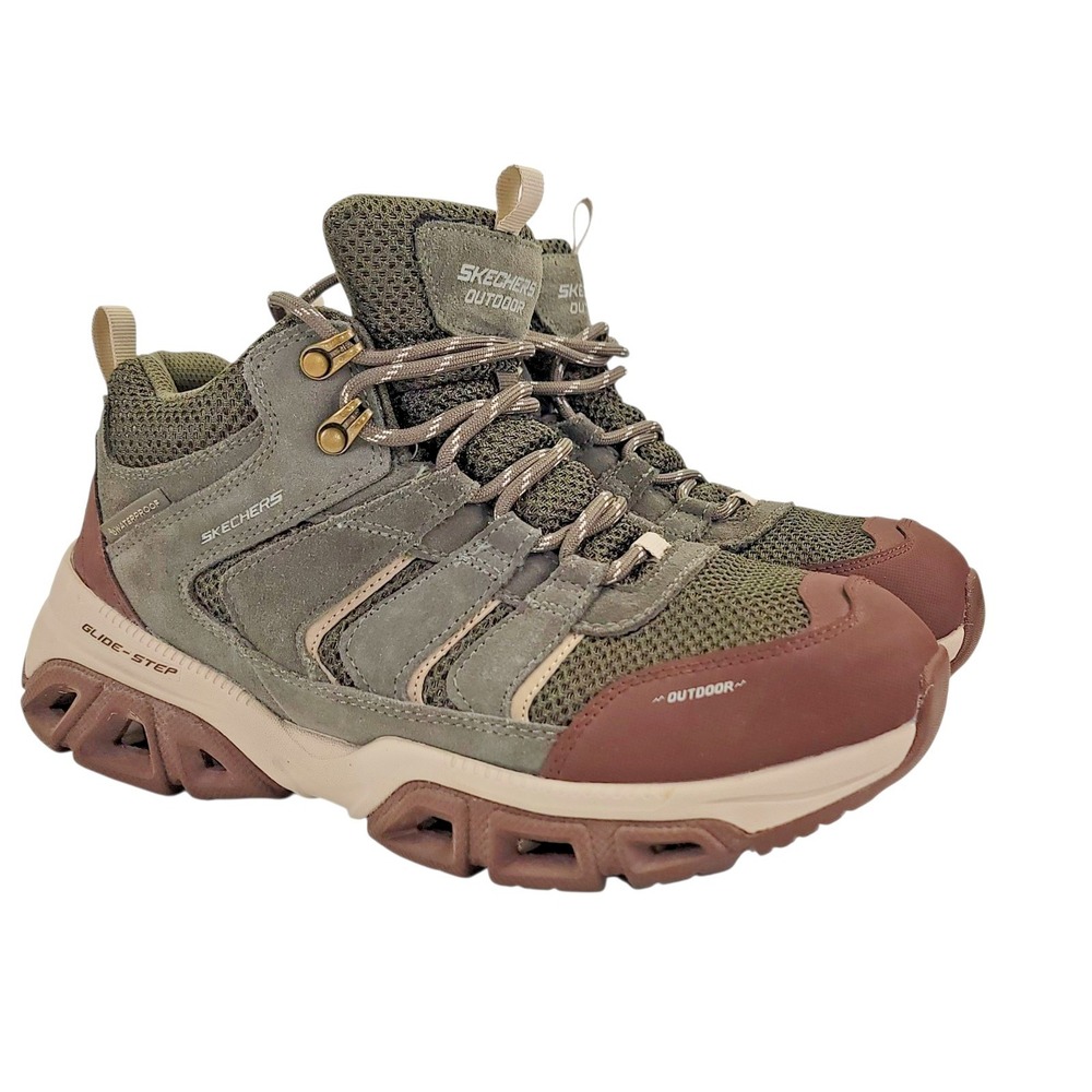 Skechers Glide-Step Atlan Women's Leather Green Sz 8.5 Hiking Boots Waterproof
